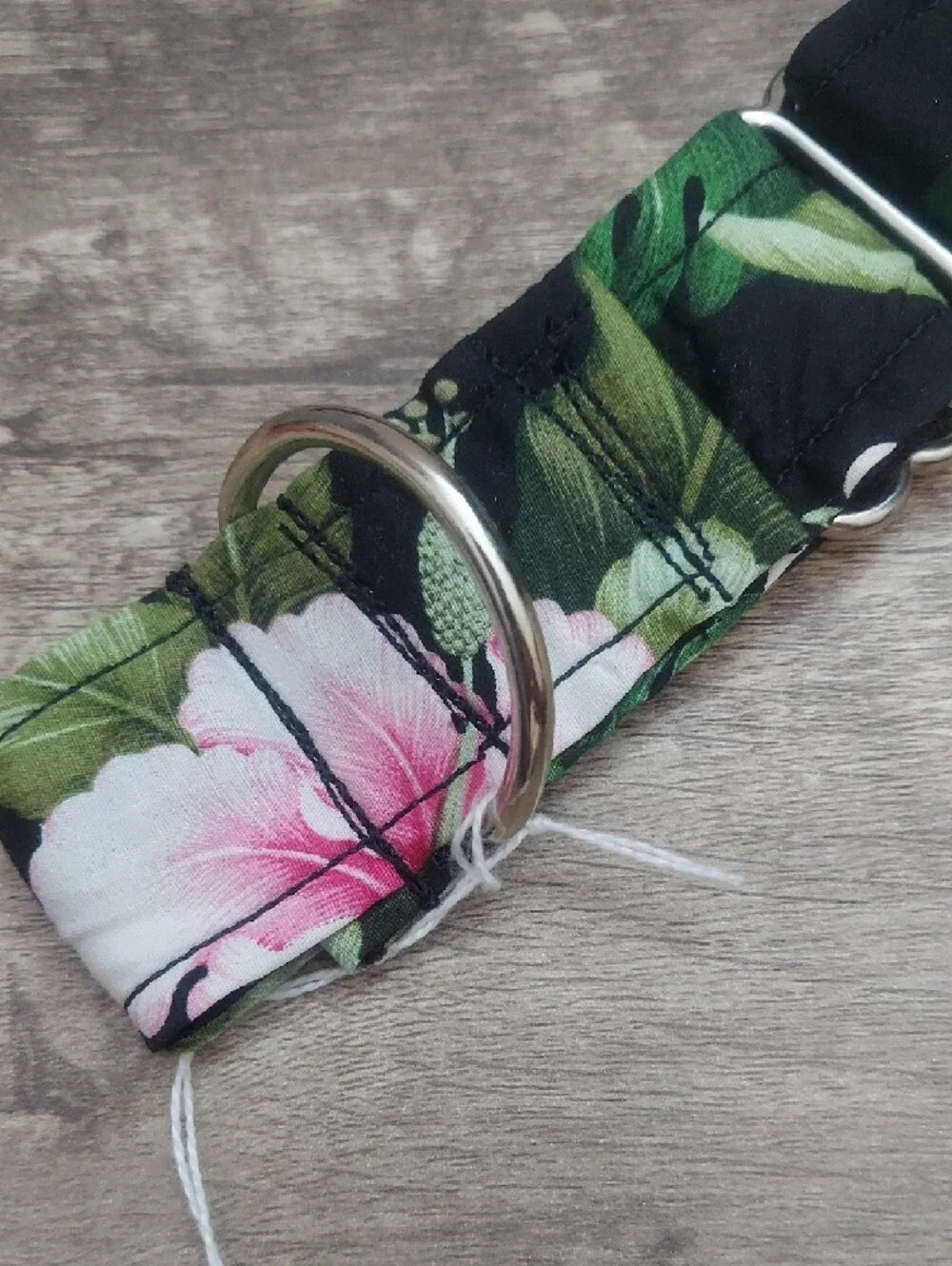 Custom Martingale Dog Collar Tropical Black Pink Hibiscus Sighthound 1.5